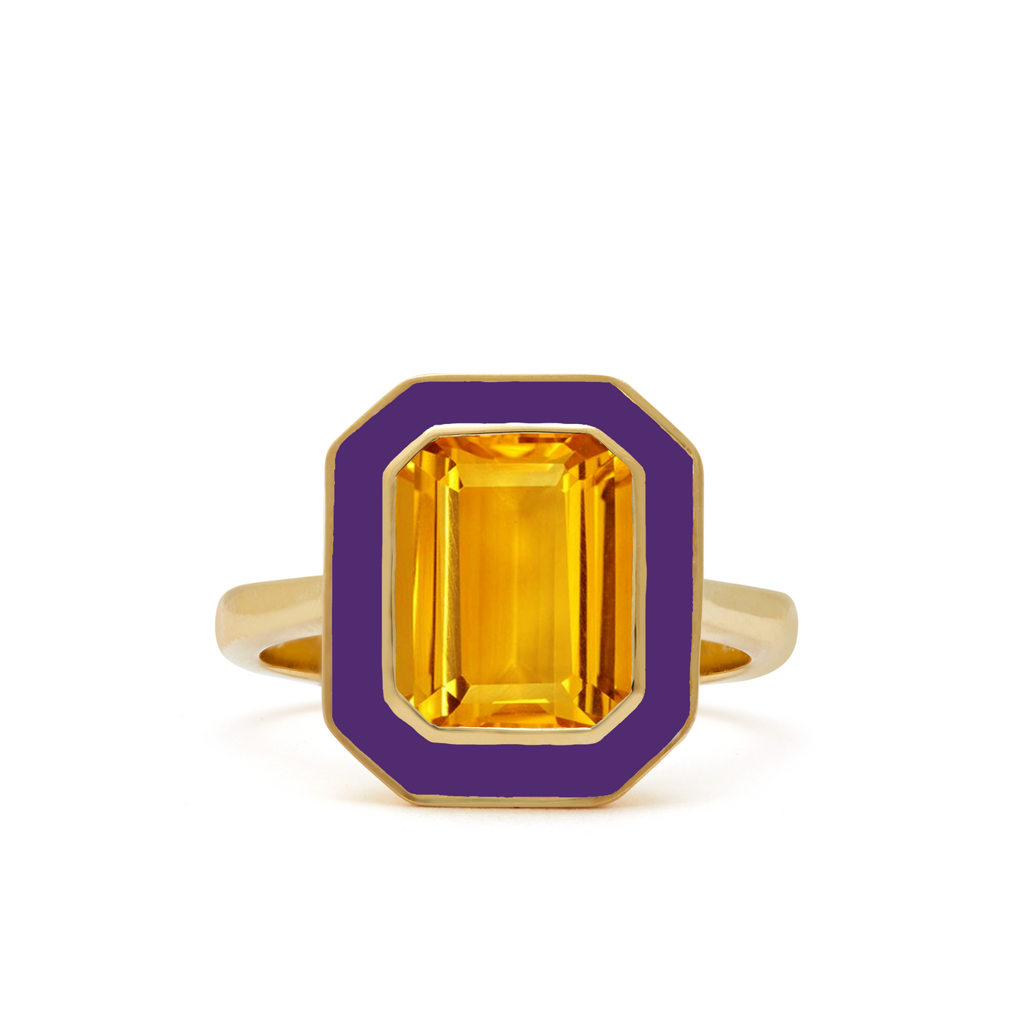 Citrine and Purple Enamel Cocktail Ring