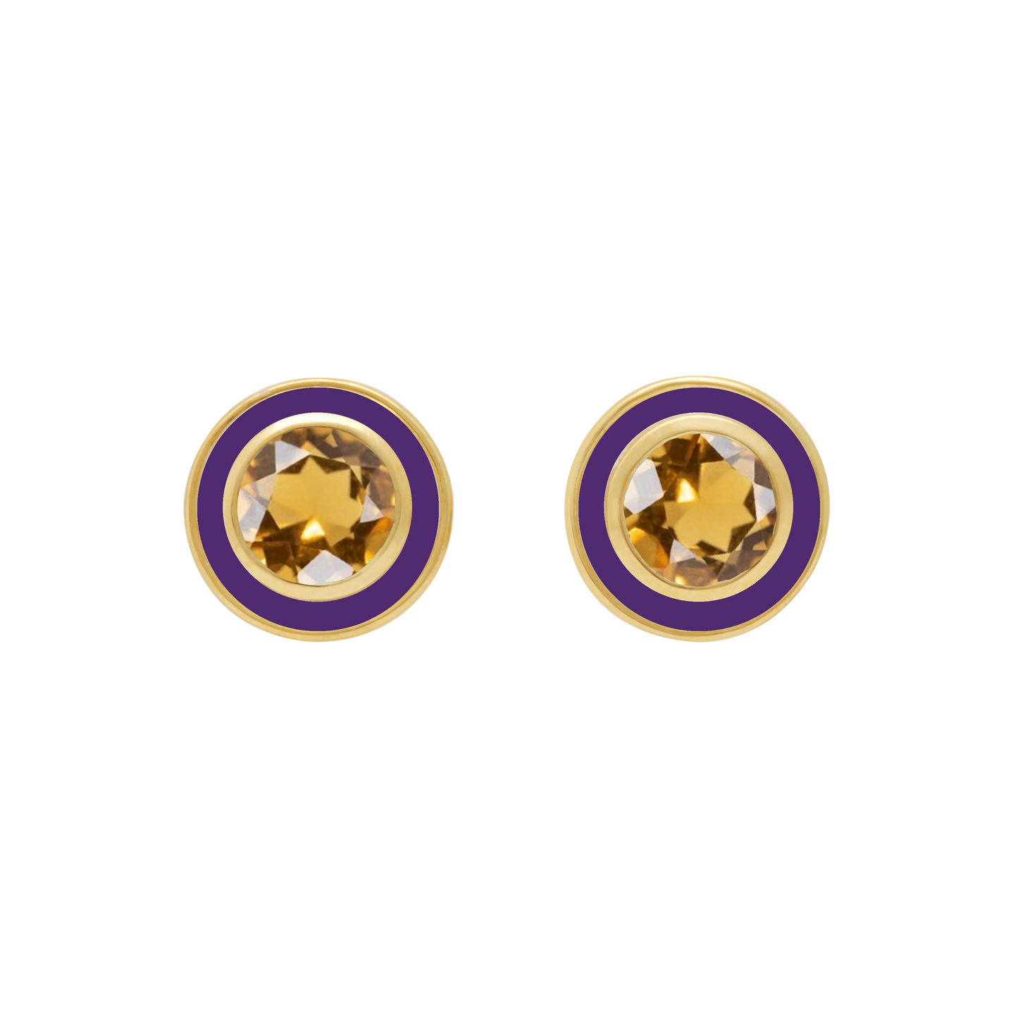 Citrine and Purple Enamel Stud Earrings