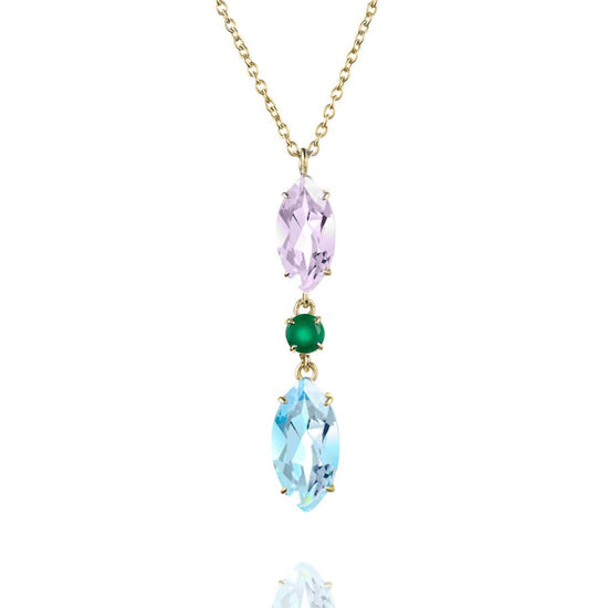 purple amethyst, blue topaz and agate drop necklace 