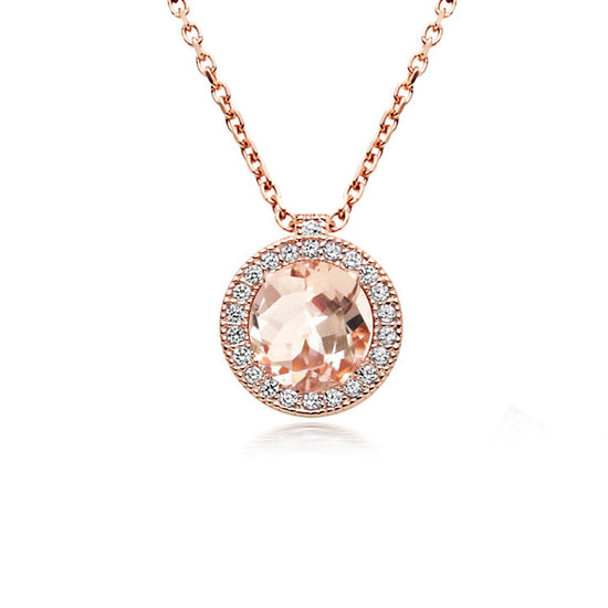 18ct Rose Gold Morganite Halo Necklace | Augustine Jewels | The Venitian Collection