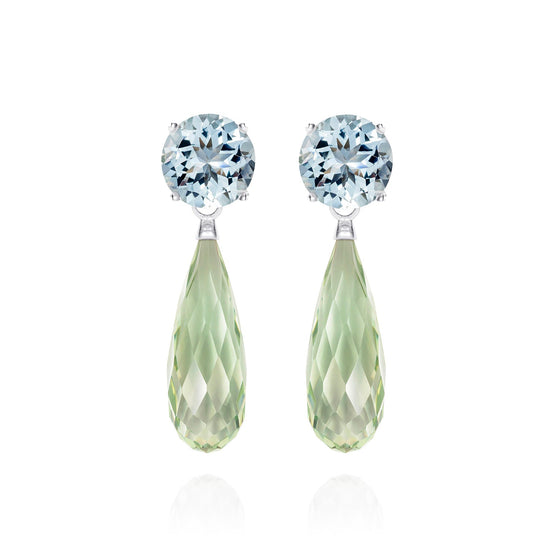 Green Amethyst & Aquamarine Drop Earrings