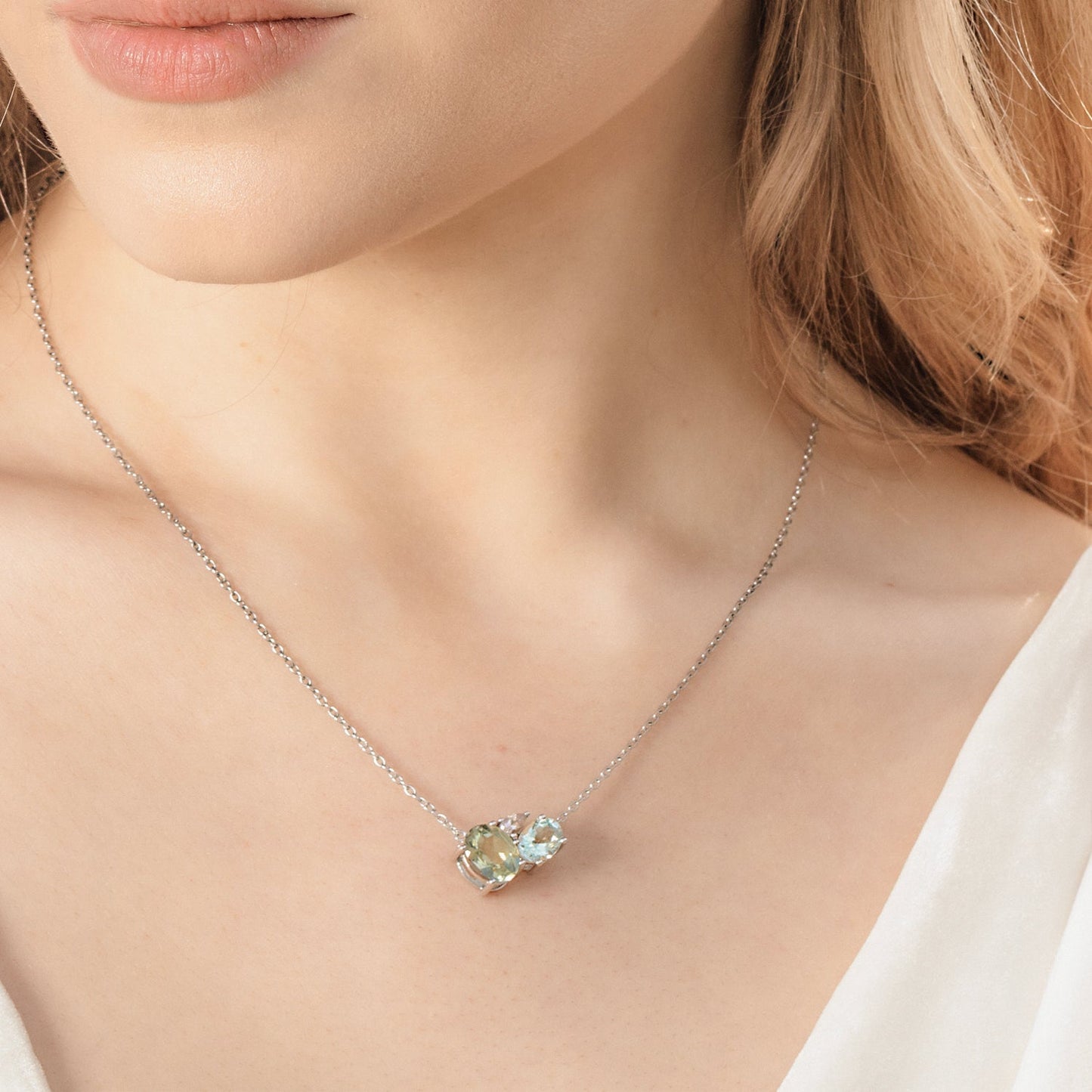 Model wearing Green Amethyst Cluster Necklace