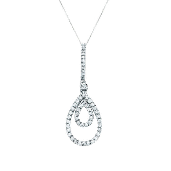 9ct White Gold Diamond Double Drop Pendant Necklace