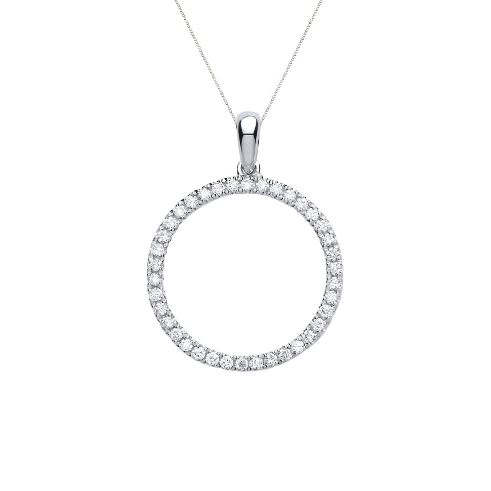 9ct White Gold Circle Diamond Pendant on White Gold Chain | Augustine Jewels | The Diamond Collection