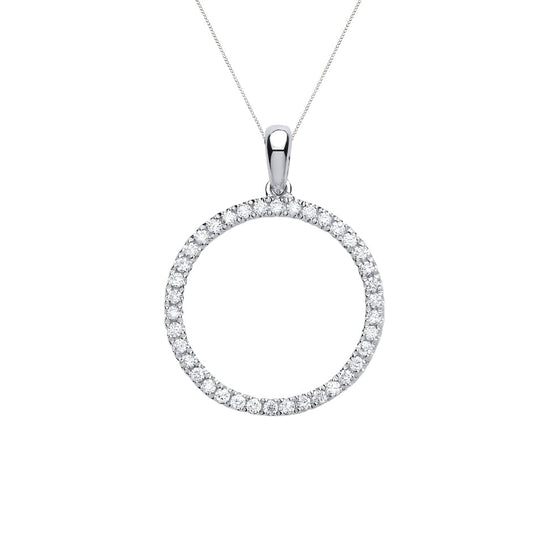 9ct White Gold Circle Diamond Pendant on White Gold Chain | Augustine Jewels | The Diamond Collection