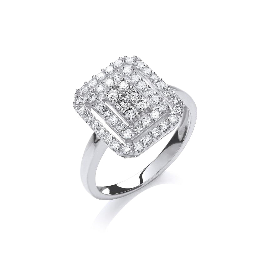 9ct White Gold Diamond Pavé Square Ring | The Diamond Collection | Augustine Jewels | Luxury Diamond Jewellery London