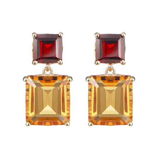 Octagon Gold Drop Earrings displayed in Garnet & Citrine