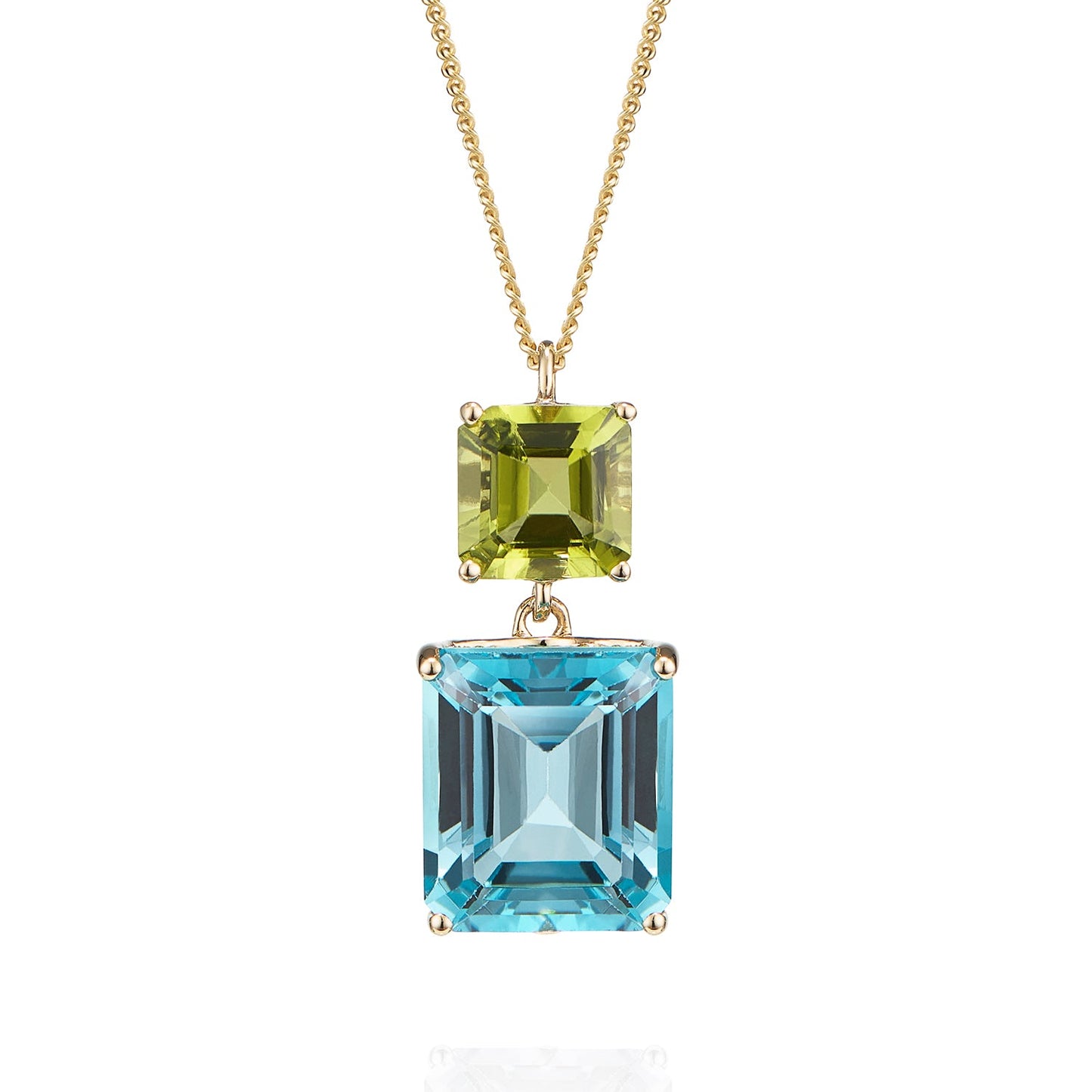 Octagon Gold Necklace in Peridot & Blue Topaz