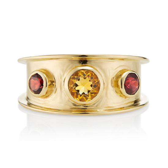 Gold Gemstone Statement Ring with Garnet & Citrine