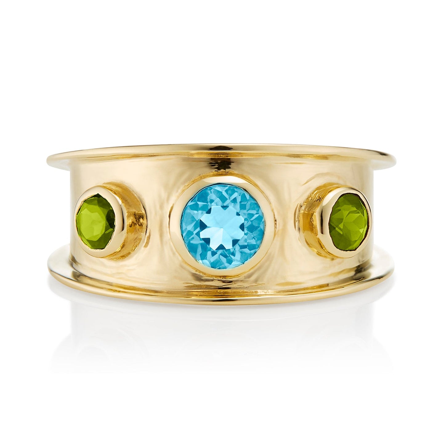 Gold Gemstone Statement Ring with Peridot & Blue Topaz