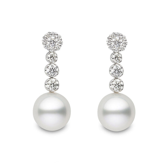 White Gold Pearl & Diamond Drop Earrings