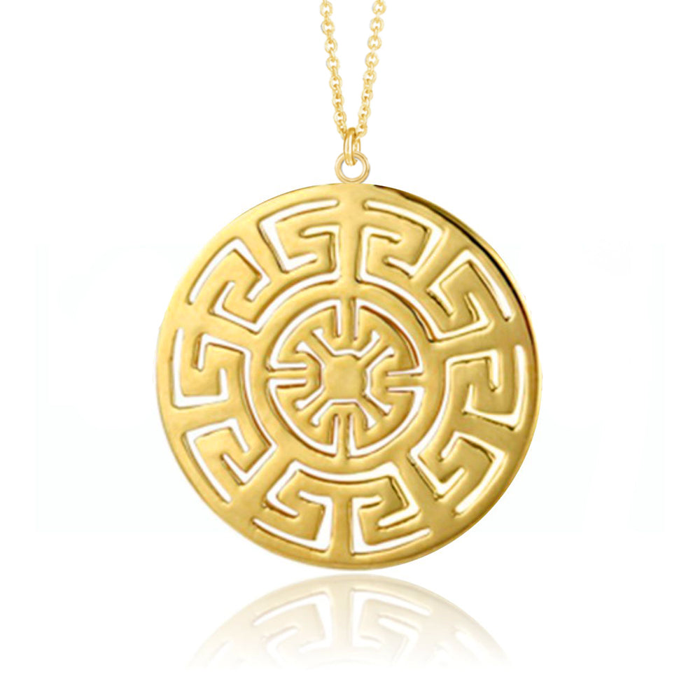 Yellow Gold Plate Aztec Pendant Necklace