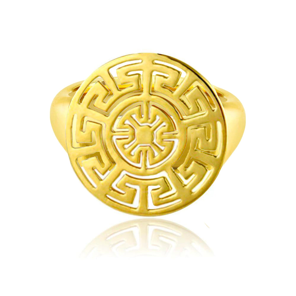 Yellow Gold Plate Aztec Ring