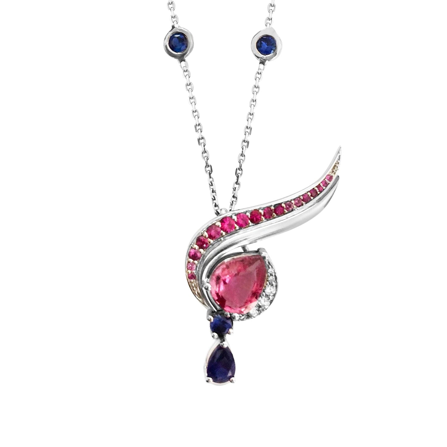 Pink and Blue Sapphire Eye Necklace