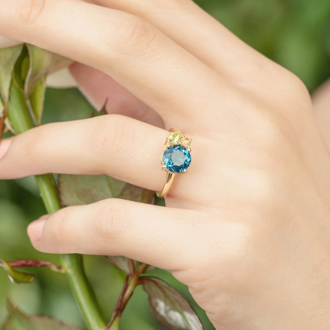 Teal Topaz Gold Cluster Ring - Augustine Jewels