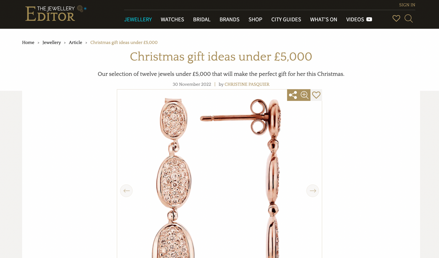 Feature in The Jewellery Editor's Christmas Gift Guide