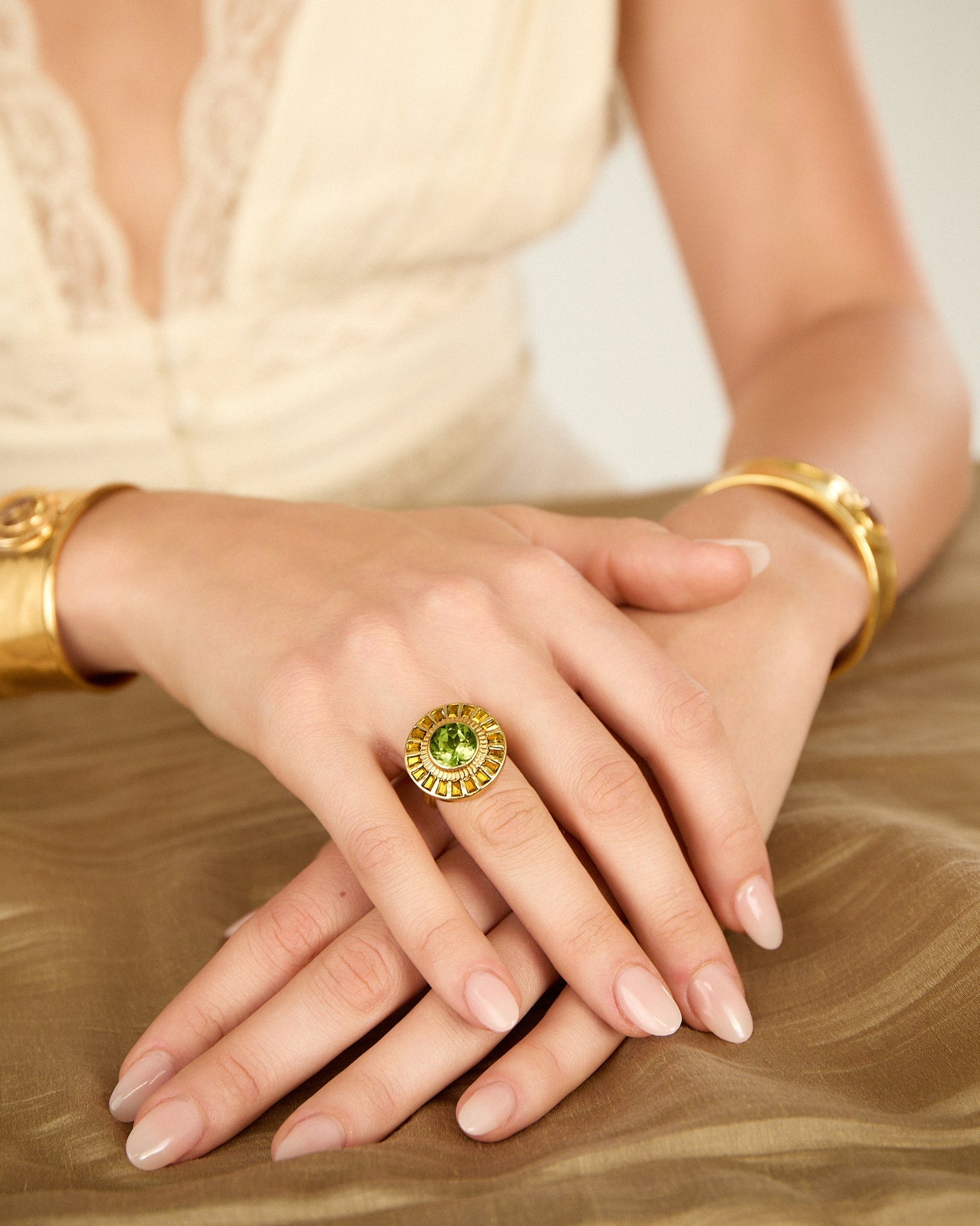 Egyptian Statement Ring with Peridot and Citrine