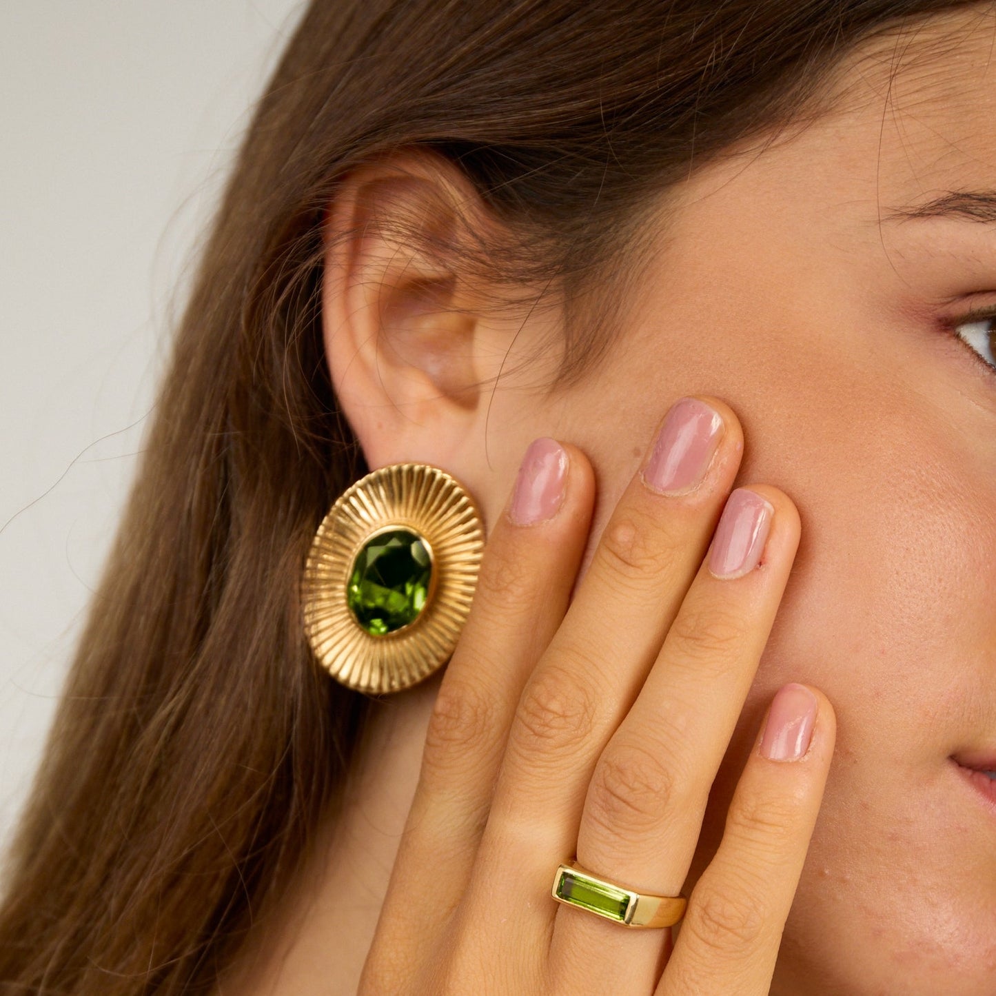 Egyptian Statement Oval Earring with Peridot