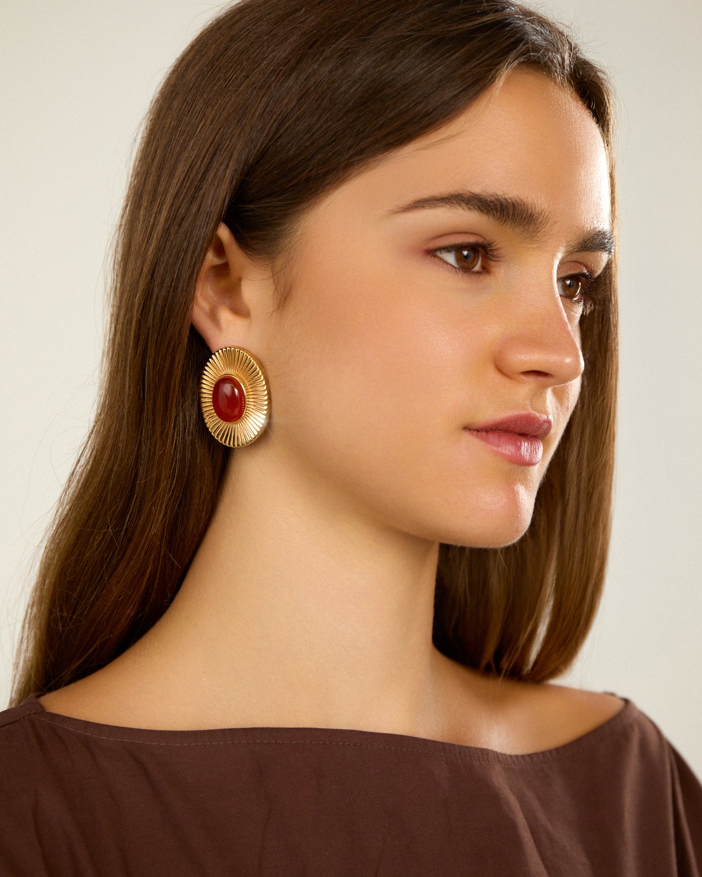Egyptian Statement Oval Earring with Carnelian