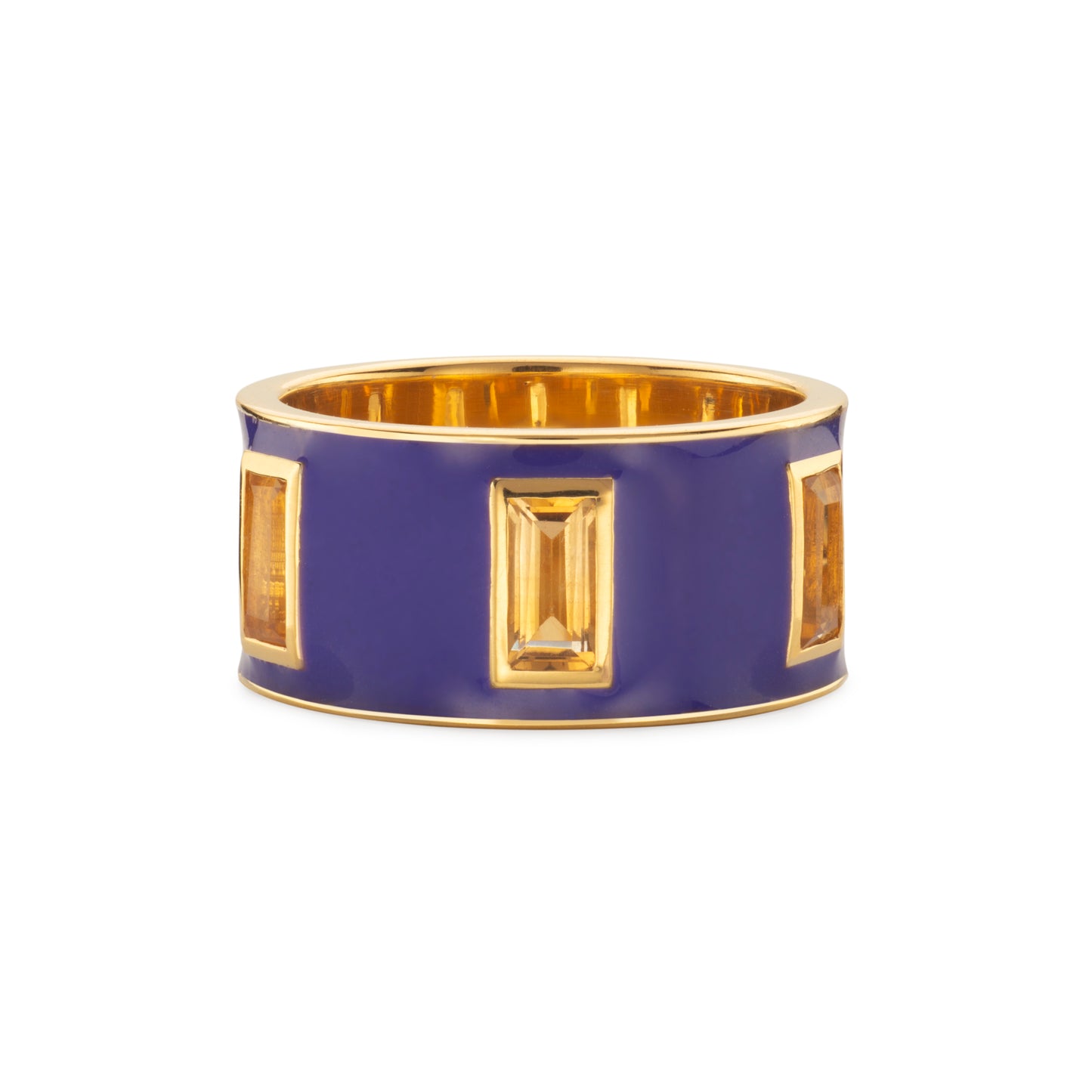 Load image into Gallery viewer, Citrine and Purple Enamel Drum Ring
