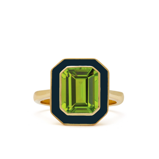 Load image into Gallery viewer, Peridot and Navy Enamel Cocktail Ring
