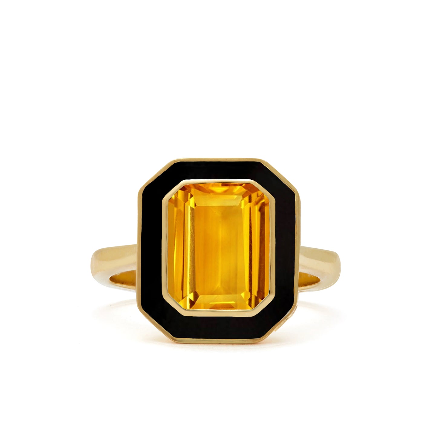 Citrine and Black Enamel Cocktail Ring - Augustine Jewels