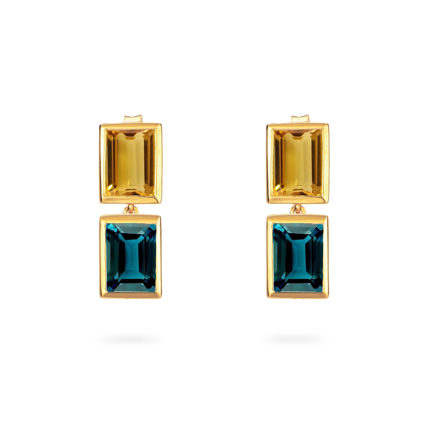Citrine and Teal Topaz 2 Drop Earrings - Augustine Jewels
