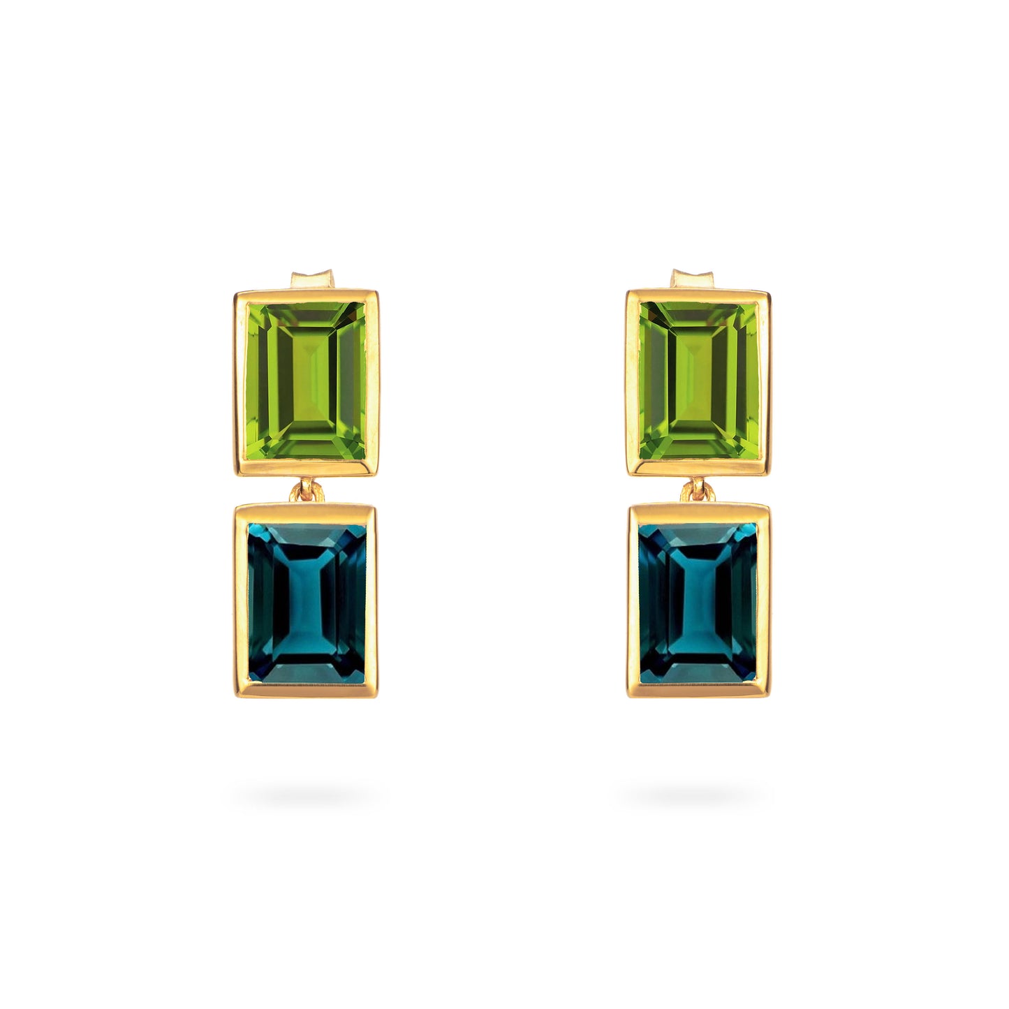 Peridot and Teal Topaz 2 Drop Earrings - Augustine Jewels