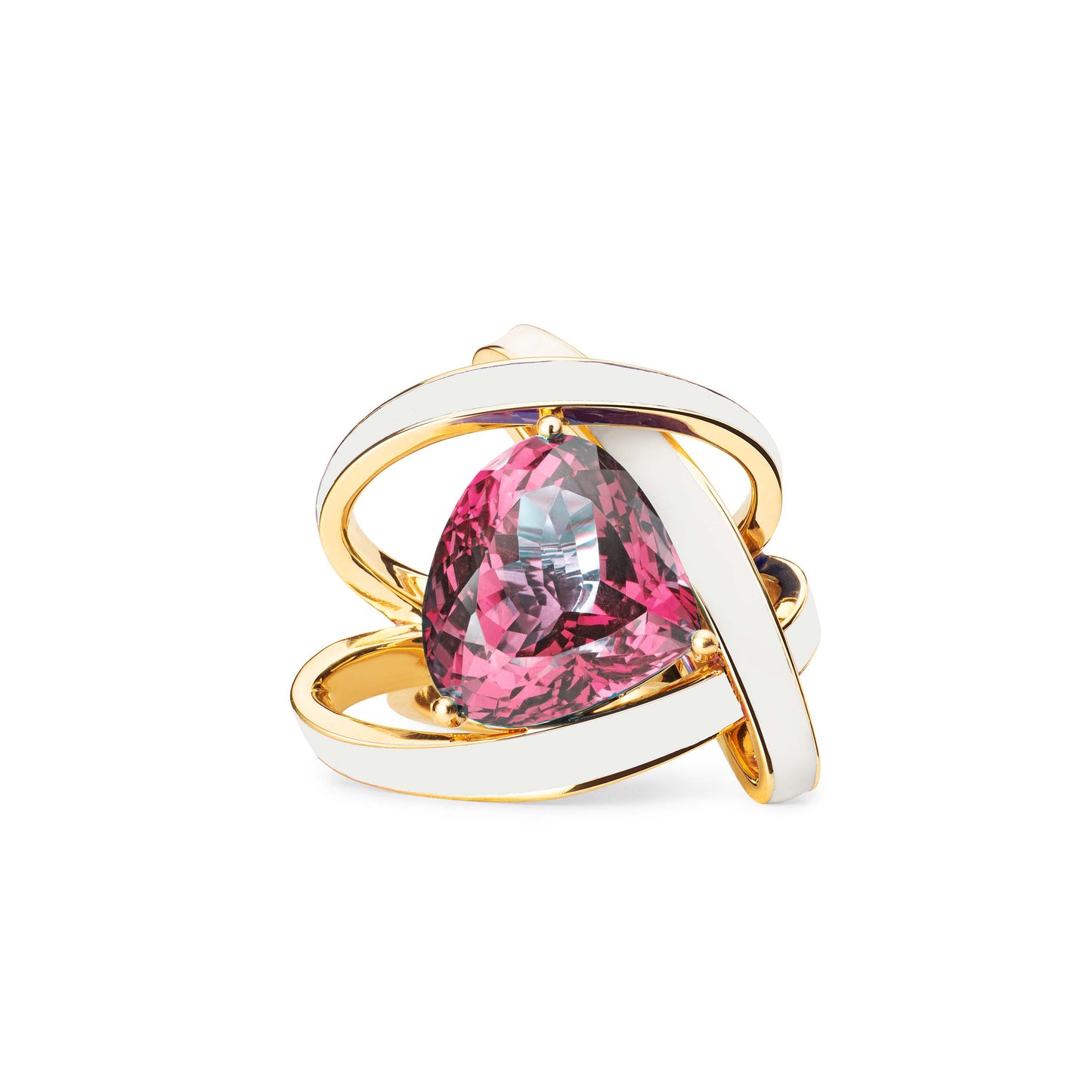 Pink Topaz and Cream Enamel Statement Ring - Augustine Jewels