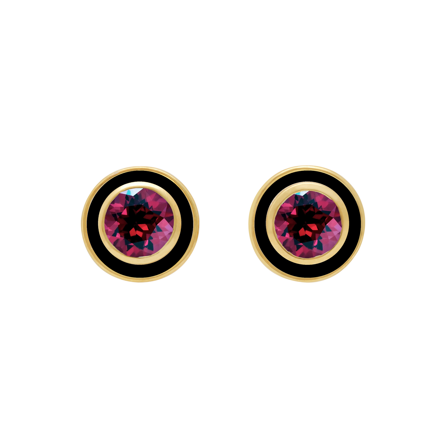 Rhodolite and Black Enamel Stud Earrings - Augustine Jewels
