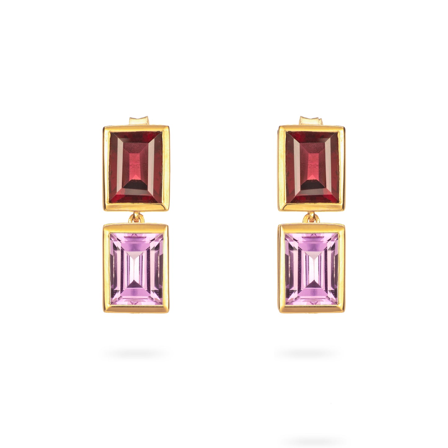 Rhodolite and Purple Amethyst 2 Drop Earrings - Augustine Jewels