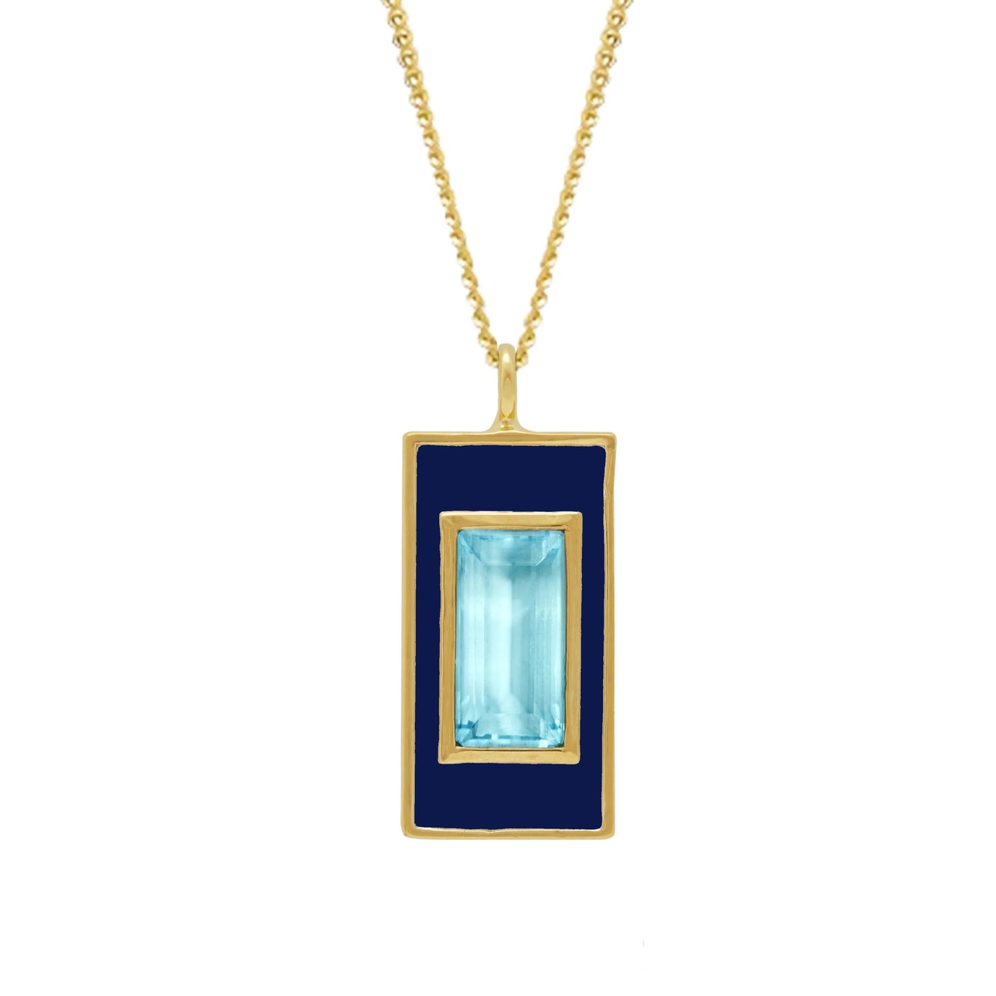 Sky Blue Topaz and Navy Enamel Drop Necklace - Augustine Jewels