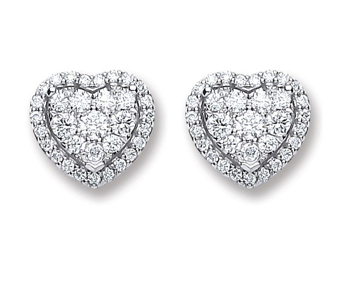 18ct White Gold Heart Shaped Stud Earrings - Augustine Jewels