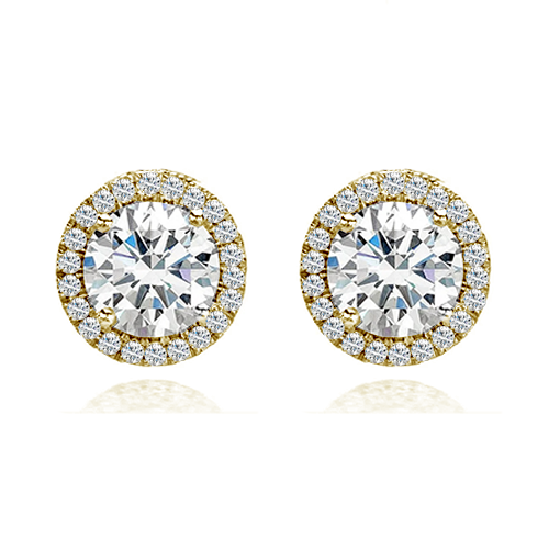 18ct Yellow Gold Diamond Halo Studs - Augustine Jewels