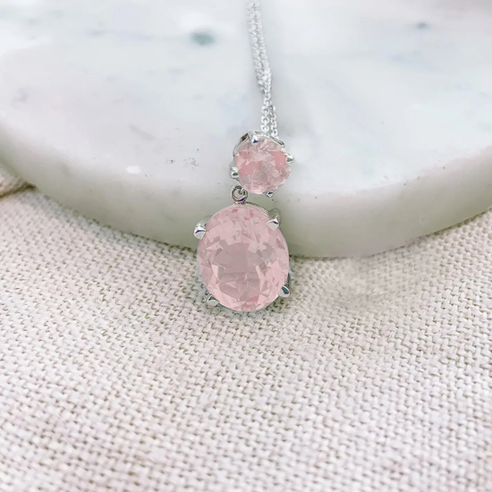 Load image into Gallery viewer, Sterling Silver Rose Quartz Drop Necklace
