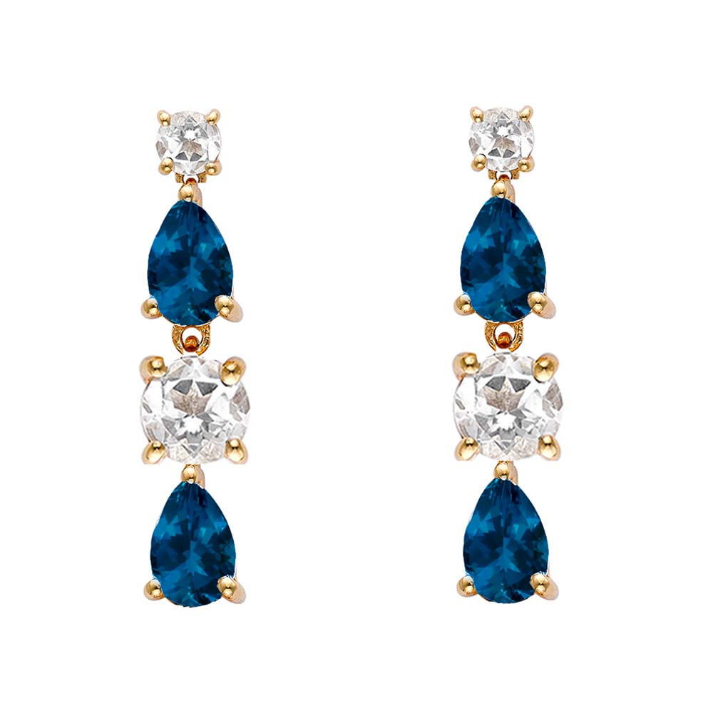 Short Teal Topaz and White Topaz Drop Earrings in Yellow Gold - Augustine Jewels