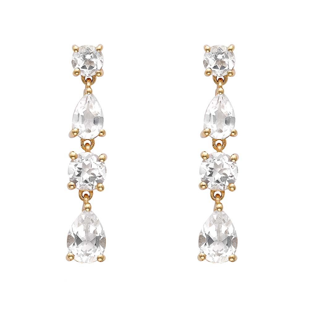 Short White Topaz Yellow Gold Drop Earrings - Augustine Jewels