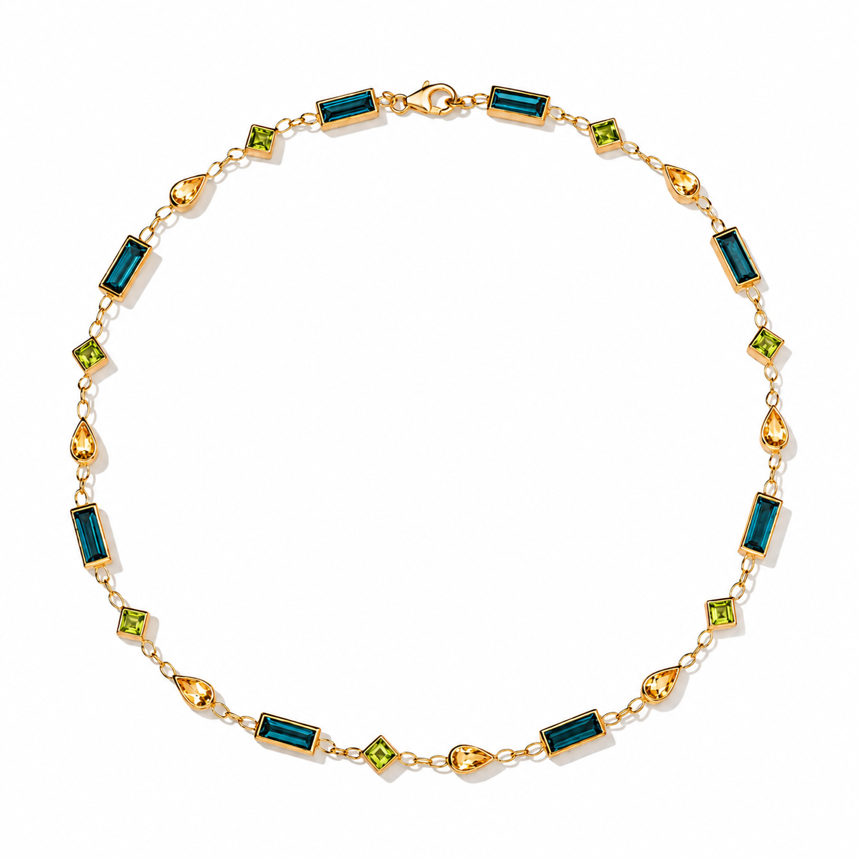 Egyptian Gemstone Necklace in Peridot, Citrine and Teal Topaz
