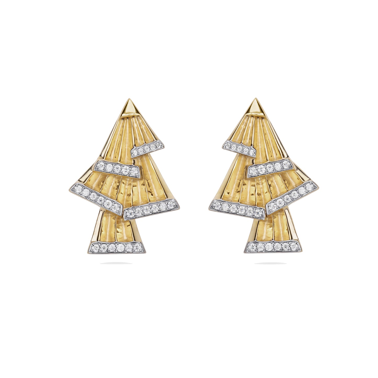 Art Deco Fan Diamond Gold Earrings - Augustine Jewels