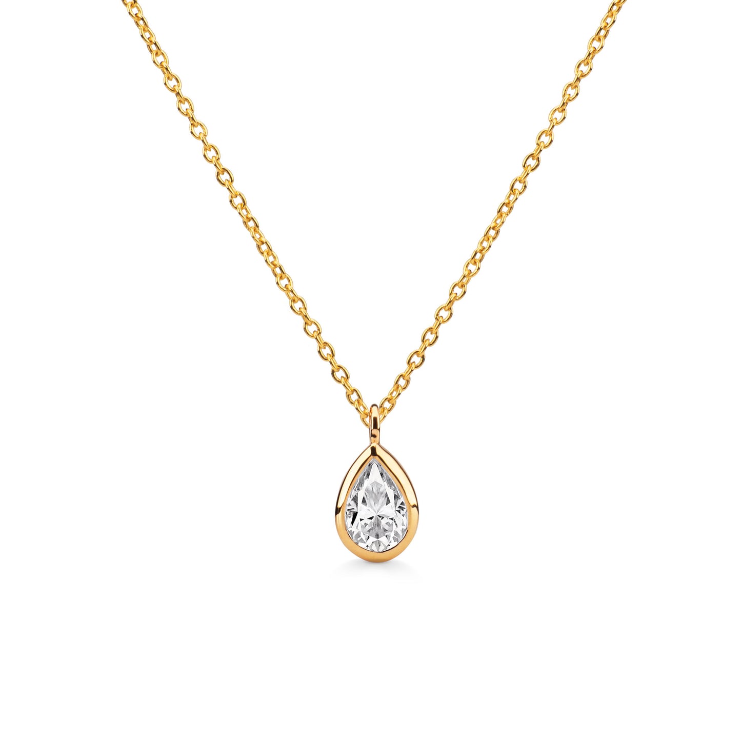 Delicate Pear Shaped Gold Diamond Necklace Bezel Set - Augustine Jewels