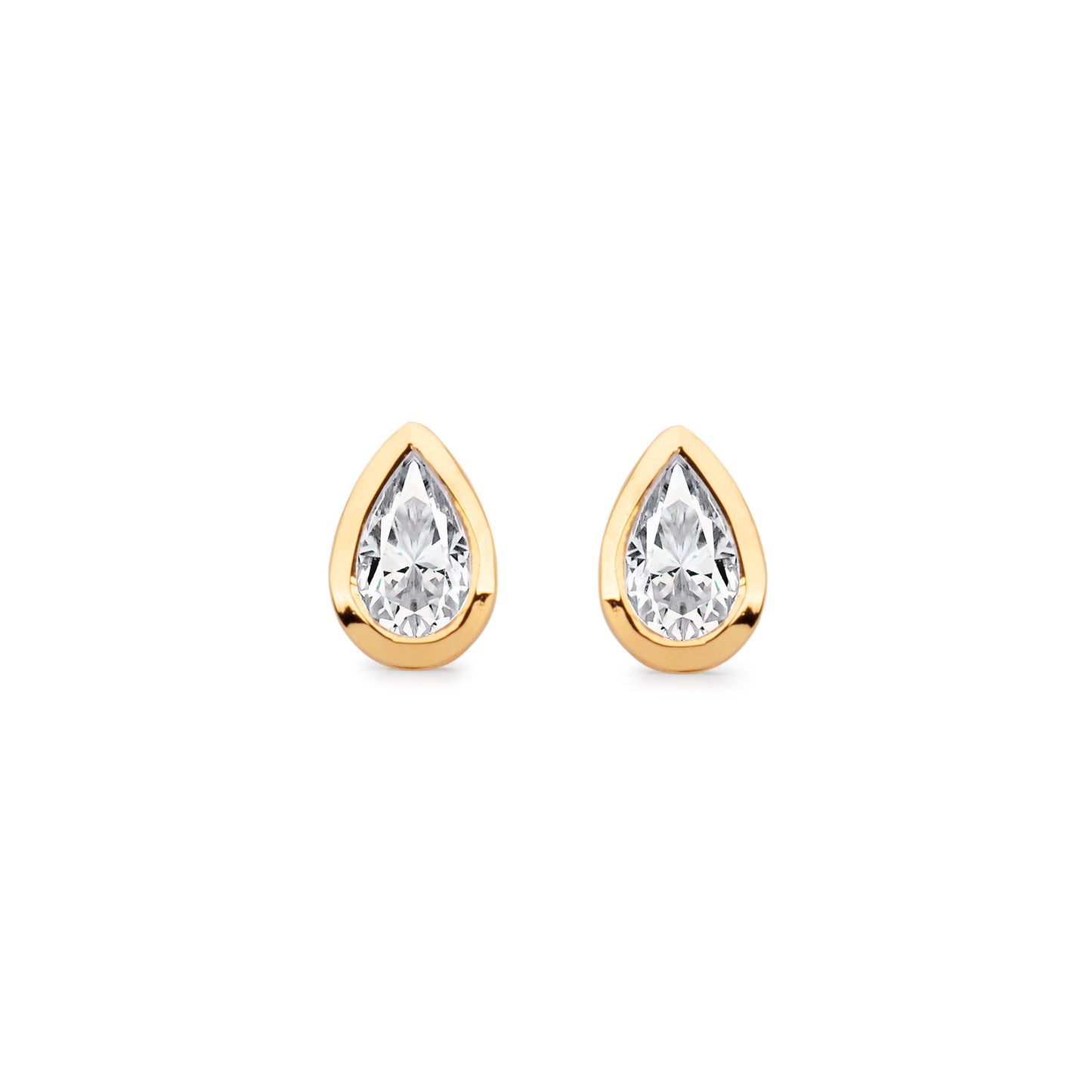 Delicate Pear Shaped Gold Diamond Stud Earrings Bezel Set - Augustine Jewels