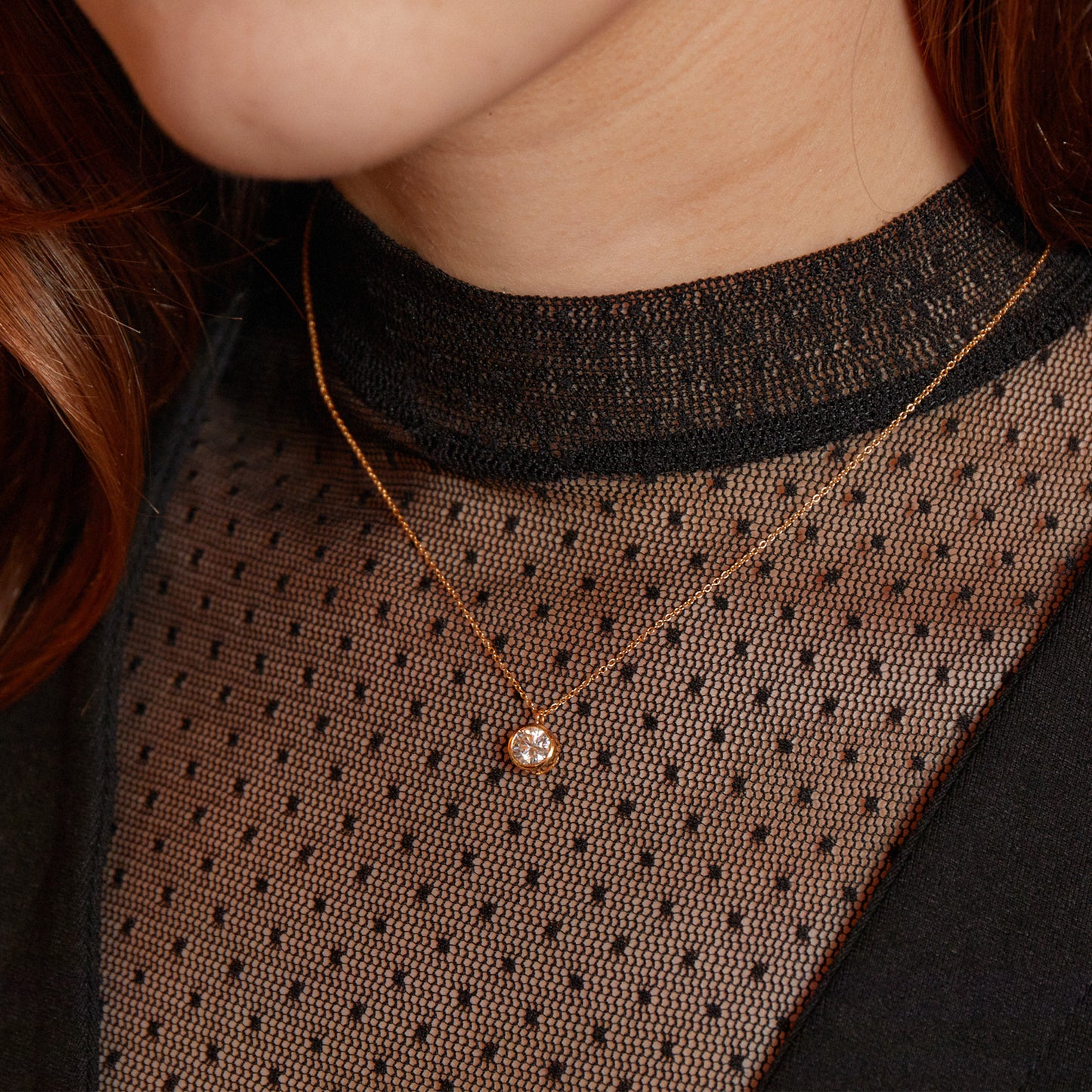 Delicate Round Shaped Gold Diamond Necklace Bezel Set - Augustine Jewels