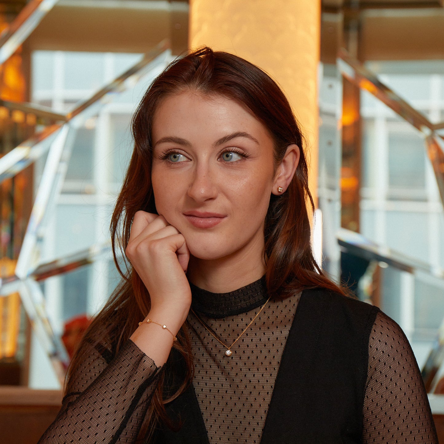 Delicate Round Shaped Gold Diamond Necklace Bezel Set - Augustine Jewels