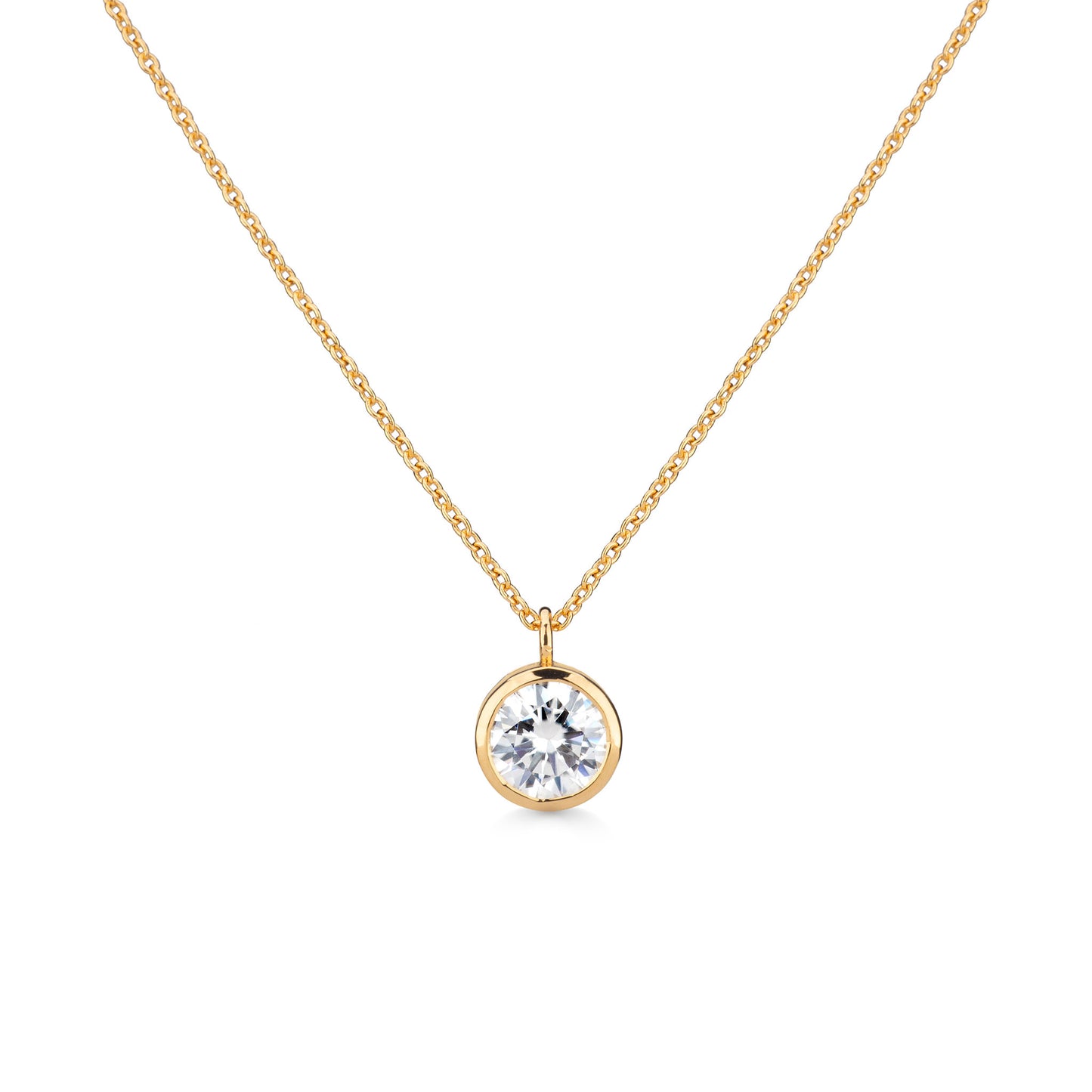 Delicate Round Shaped Gold Diamond Necklace Bezel Set - Augustine Jewels