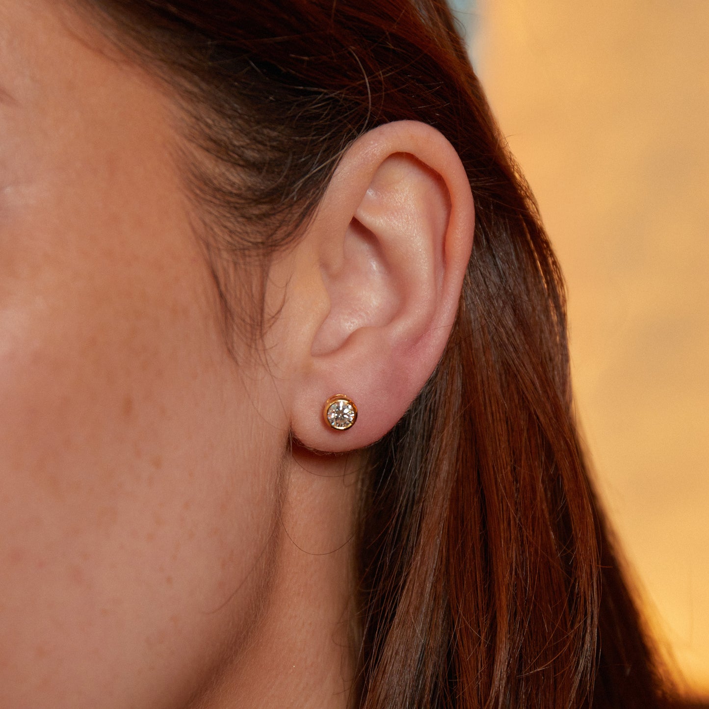 Delicate Round Shaped Gold Diamond Stud Earrings Bezel Set - Augustine Jewels