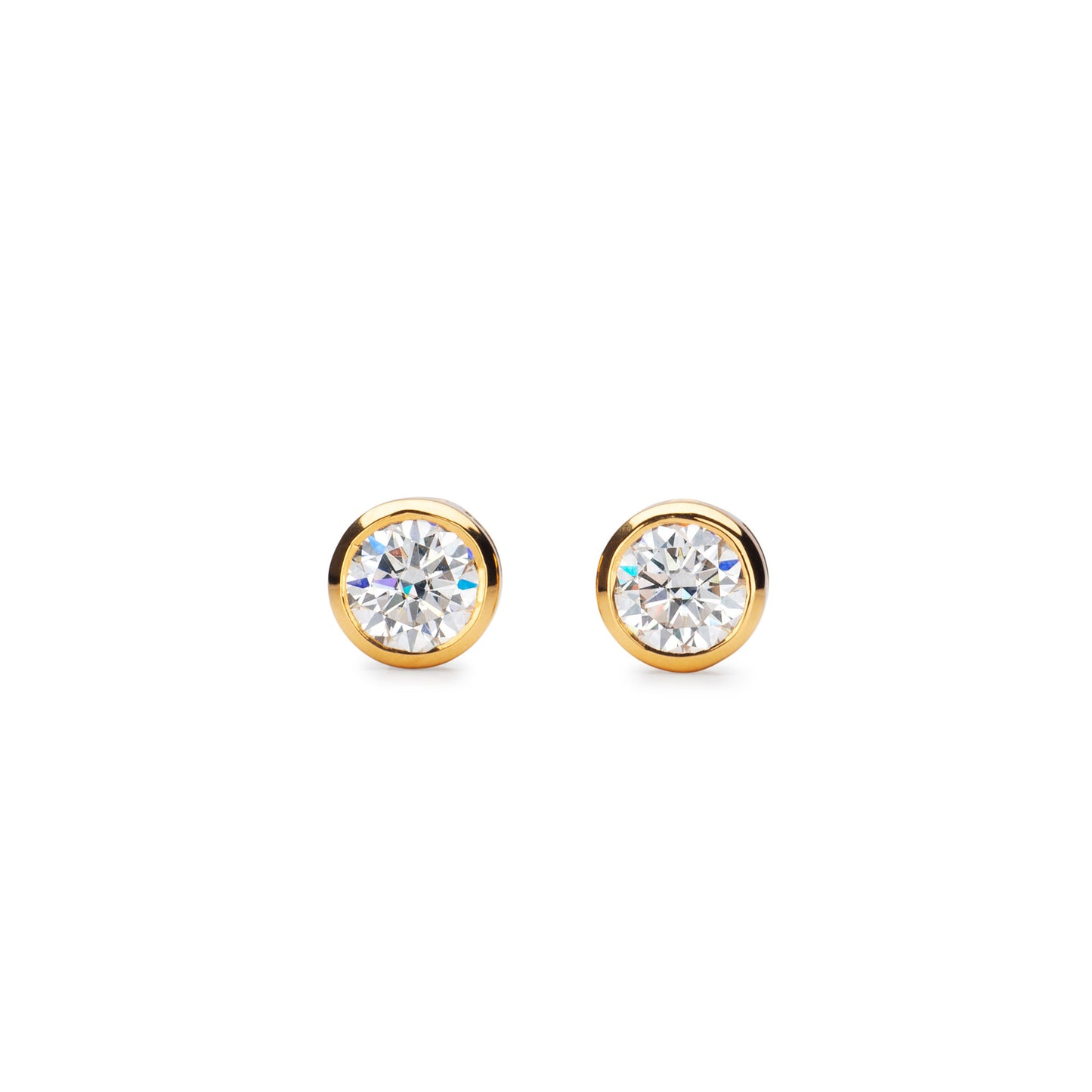 Delicate Round Shaped Gold Diamond Stud Earrings Bezel Set - Augustine Jewels