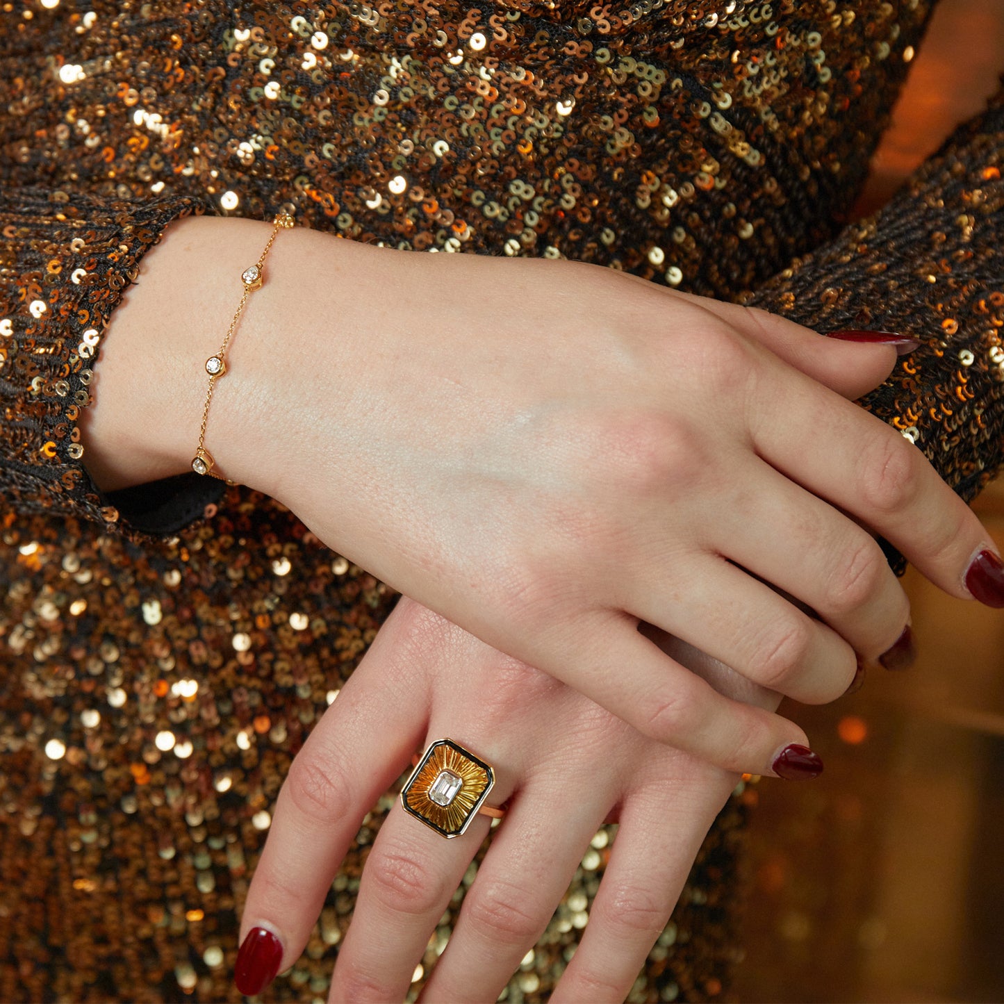 Skyline Yellow Gold Pear and Round Cut Diamond Bracelet - Augustine Jewels