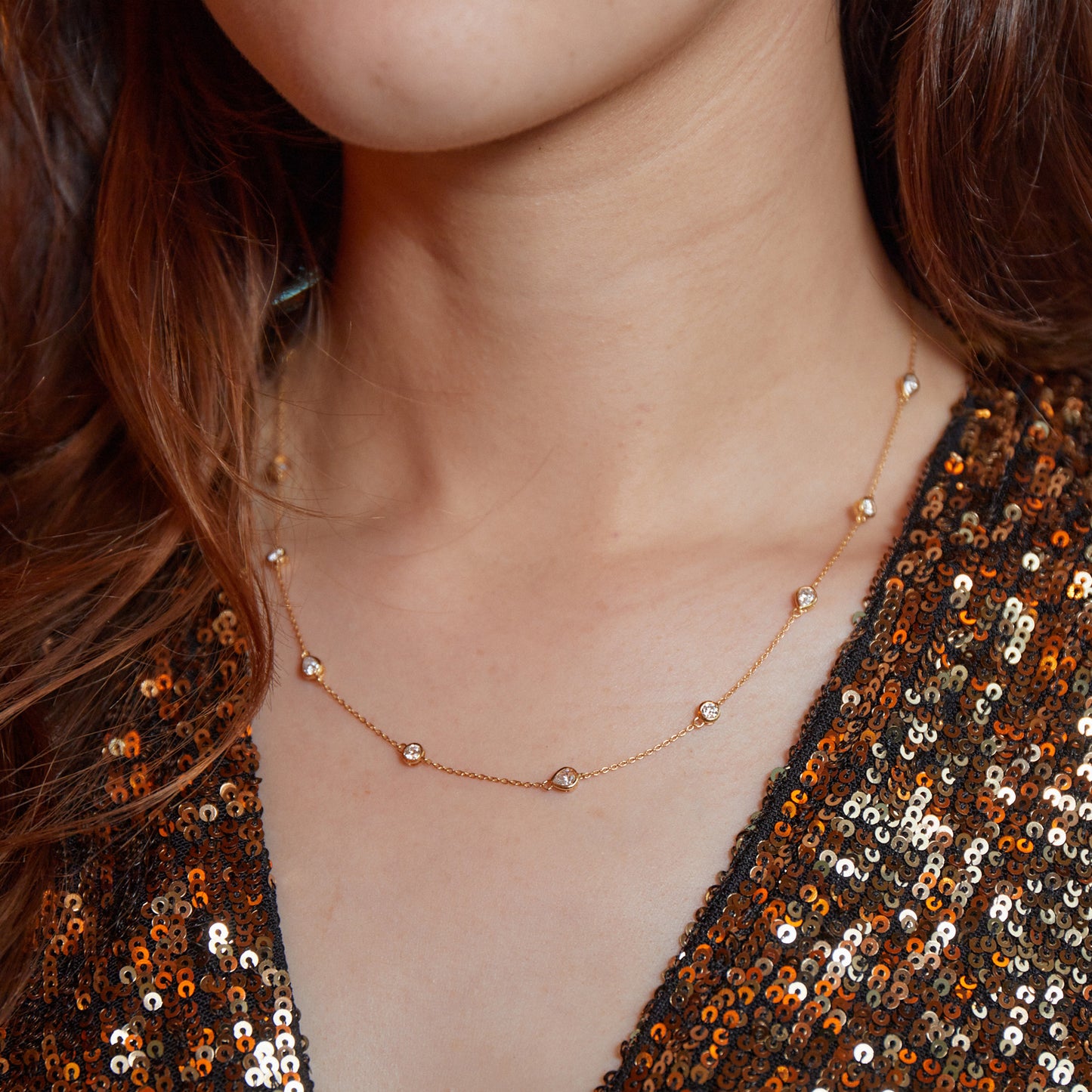 Skyline Yellow Gold Pear and Round Cut Diamond Necklace - Augustine Jewels