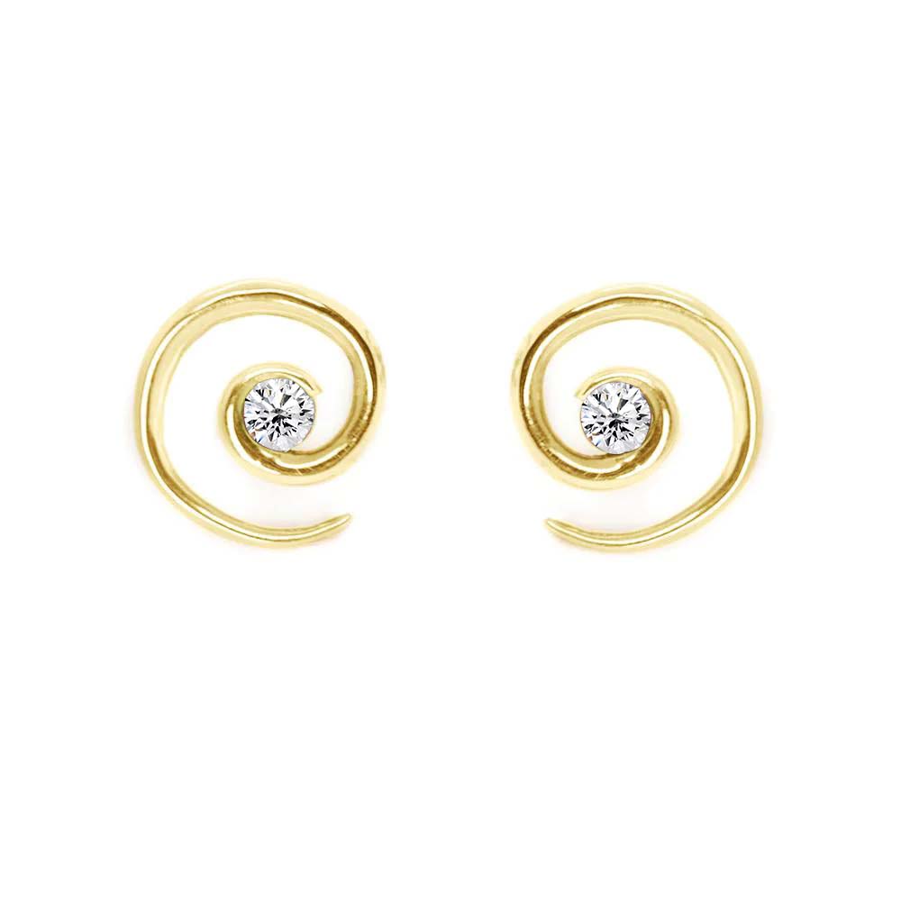 Yellow Gold Spiral Diamond Earrings - Augustine Jewels