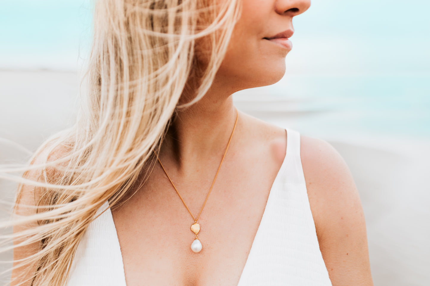 Gold Shell and Pearl Necklace - Augustine Jewels